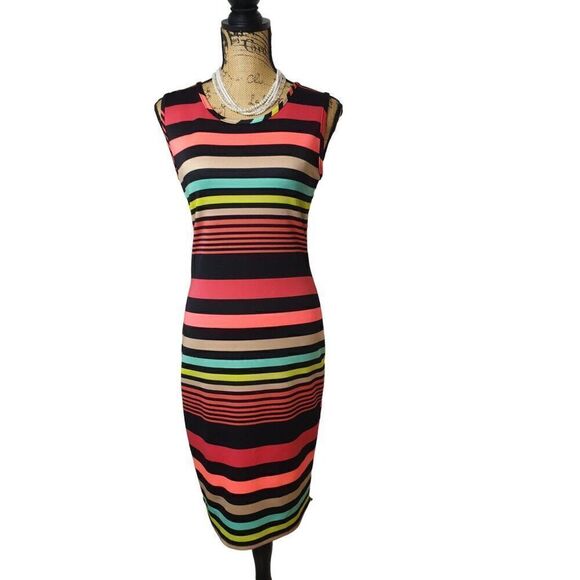 Women's Stretch Dress Large Bodycon Y2K Night Out, Sleeveless Striped Edgy Dress - Picture 6 of 6